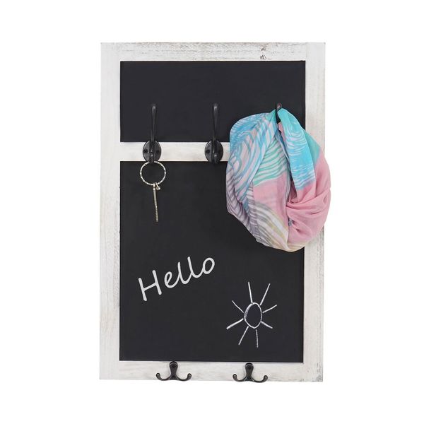 Wandgarderobe MCW-C51, Garderobe Kreidetafel Wandtafel, 5 Haken 55X34Cm ~ Weiß, Shabby-image