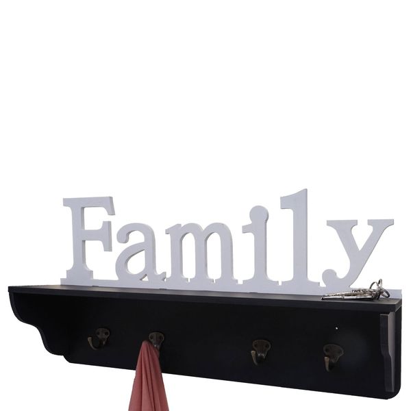 Wandgarderobe MCW-D41 Family, Garderobe Regal, 4 Haken Massiv 30X60X13Cm ~ Schwarz/Weiß-image