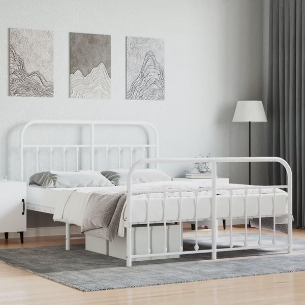 Vidaxl Giroletto Con Testiera E Pediera In Metallo Bianco 140X190 Cm - Giroletto - Cornici Per Letti - Giroletto - Letto-image