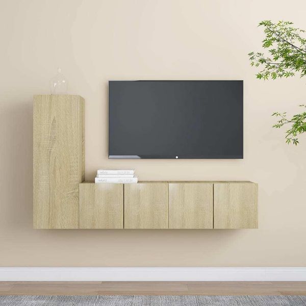 The Living Store Set Di Mobili Tv 3 Pezzi In Legno Rovere Sonoma-image