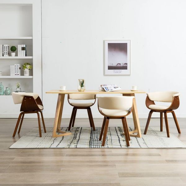 Vidaxl Sedie Da Pranzo 4 Pz. Legno Curvato Crema E Pelle Finta - Sedia Da Sala Da Pranzo - Sedie Da Sala Da Pranzo - Sedia - Sedie-image