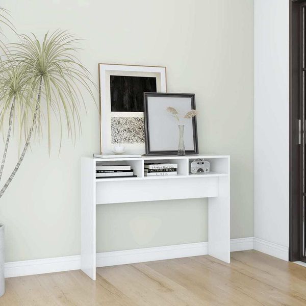 The Living Store Tavolo Consolle Bianco 105X30X80 Cm In Materiale Ligneo-image