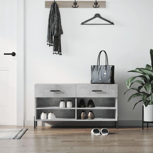 The Living Store Panca Per Scarpe In Cemento Grigio 102X35X55 Cm Materiale A Base Di Legno-image
