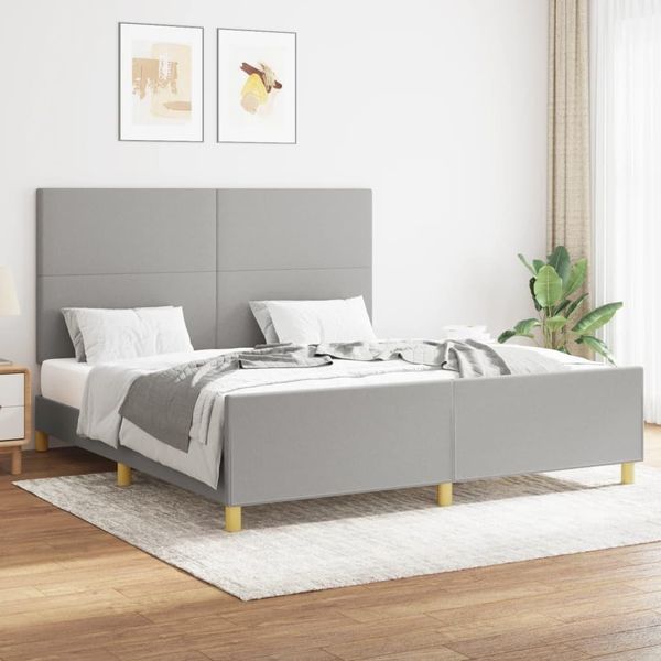 The Living Store Struttura Letto Con Testiera In Tessuto Grigio Chiaro 160X200 Cm-image