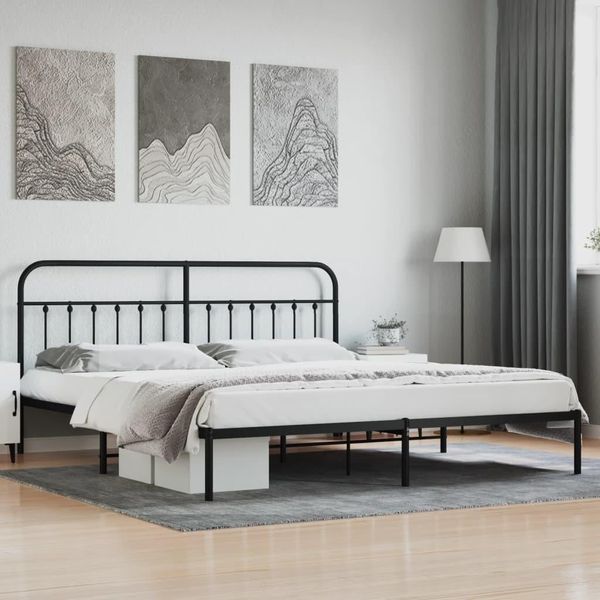 Vidaxl Struttura Letto Con Testiera In Metallo Nero 193X203 Cm - Struttura Letto - Cornici Letto - Struttura Letto - Letto-image