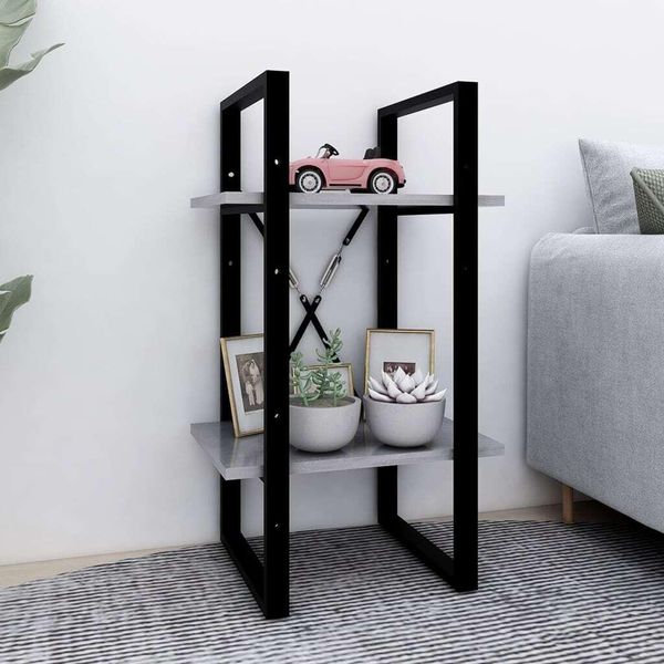 The Living Store Libreria 2 Scomparti Grigio Cemento 40X30X70 Cm Materiale Legno-image