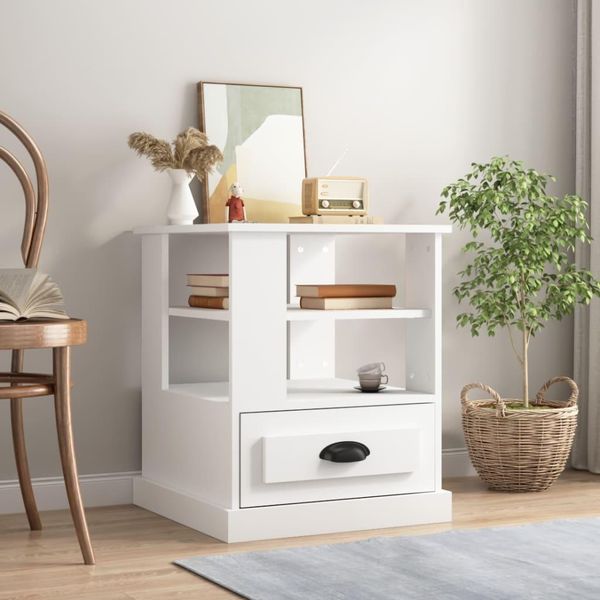 The Living Store Tavolino Bianco 50X50X60 Cm In Materiale Ligneo-image