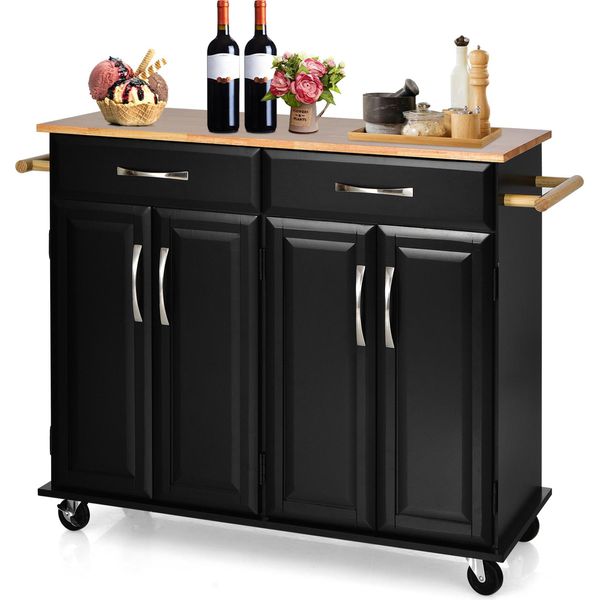 Costway Carrello Da Cucina Con Piano Di Lavoro E Portasciugamani, Carrello Di Servizio Su Ruote, Isola Da Cucina In Legno-image