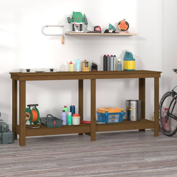 The Living Store Banco Da Lavoro Marrone Miele 180X50X80 Cm In Legno Di Pino Massiccio-image