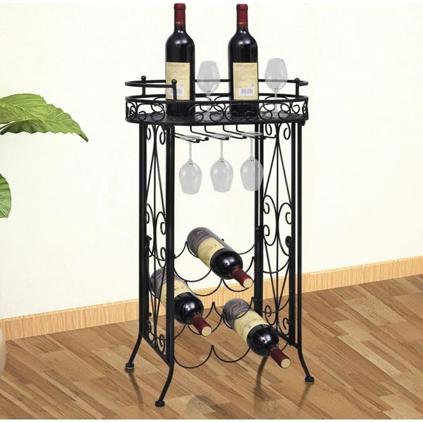 The Living Store Portabottiglie Per 9 Bottiglie Con Portabicchieri A Stelo In Metallo-image