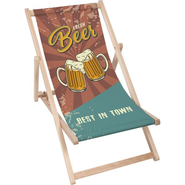 Lettino Dreamroots Pieghevole In Legno, Legno Di Faggio Fino A 130 Kg, Lettino Pieghevole Con Regolazione Dell'inclinazione Dello Schienale In 3 Fasi, Birra-image