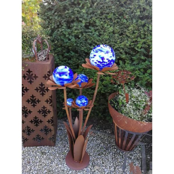 Fiore Di Vetro In Acciaio Inox Flower Magic, 120 Cm, Blu-image