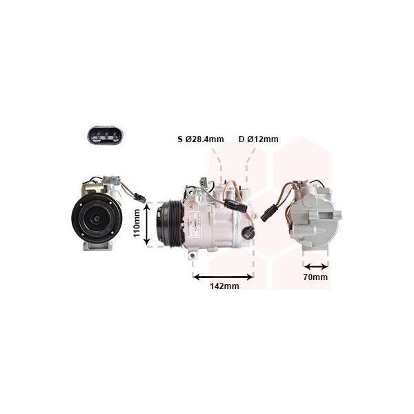 Van Wezel 3000K676 6SBU16 Condizionatore D'aria Compressore Pag 46 R134A Adatto Per MERCEDES-BENZ Classe C Berlina (W204) Classe C Station Wagon (S204) Glk-image