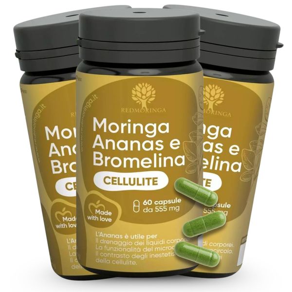 Redmoringa Integratore Cellulite Bromelina 5000 Gdu Con Moringa | Forte Brenante | 180 Capsule | Italy-image