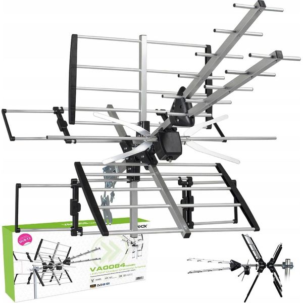 Vayox Antenna Esterna H/V Vhf Uhf VA0084 | 4K | DVB-T/T2 | 75Ohm | 80 Km | Argento/Nero-image