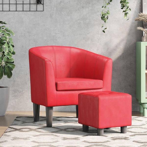 The Living Store Sedia Club Con Poggiapiedi In Ecopelle Rossa-image