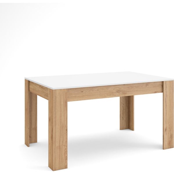 Tavolo Da Pranzo, 140X90X76Cm, Per 6 Persone, Tavolo Cucina, Bianco E Rovere-image