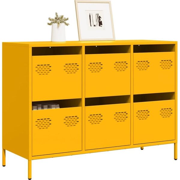 Maison Exclusive - Credenza Giallo Senape 101,5X39X73,5 Cm Acciaio Laminato A Freddo-image