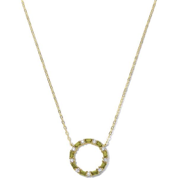New Bling 9NB-0949 Collana In Argento Con Ciondolo - Donna - Zirconi - Rotondo E Rettangolo - Cerchio - 18 Mm - Bianco/Verde Oliva - Maglia Ad Ancora - 1,35 Mm - 40 + 5 Cm - Argento - Placcato Oro (Placcato Oro/Oro Su Argento)-image