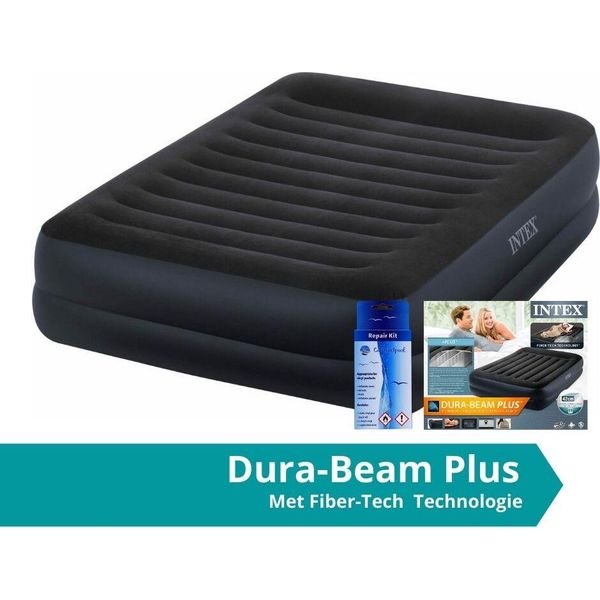 Intex Pillow Rest Raised - Materasso Ad Aria - Doppio - Con Kit Di Riparazione E Pompa Incorporata - 203X152X47 Cm - Pvc - Blu-image