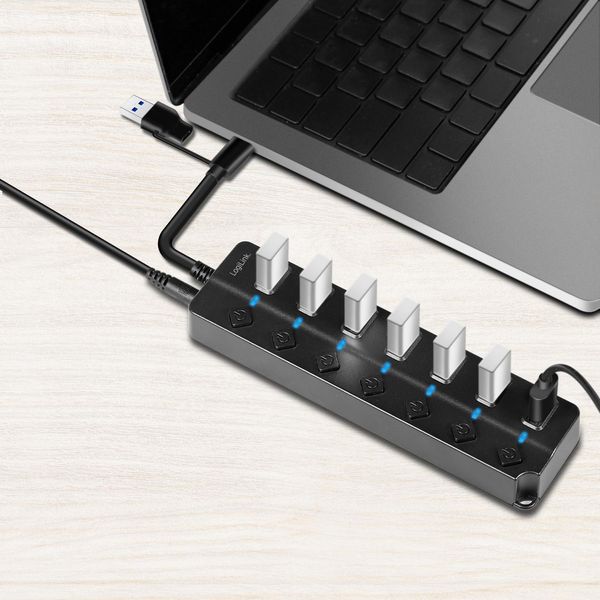 Logilink Logilink Usb 3.0 Hub, 7-Port, W/ Switch For Each Port, Black-image