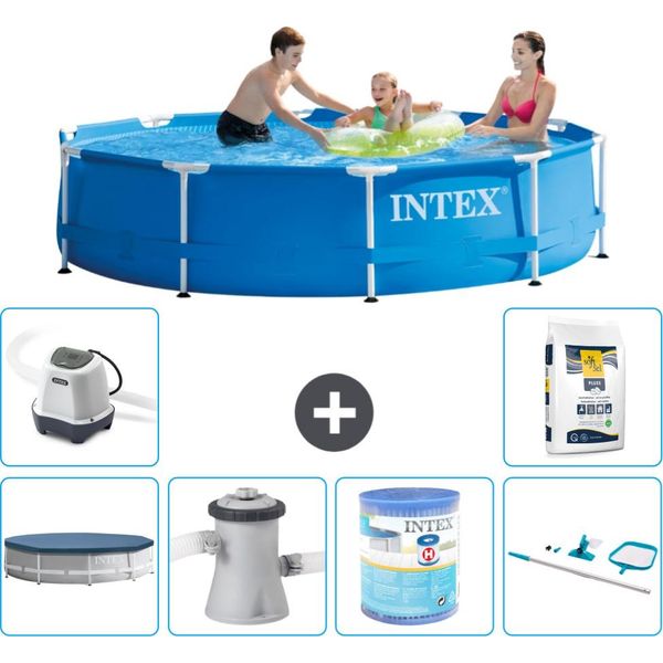 Piscina Intex Con Struttura Rotonda - 305 X 76 Cm - Blu - Include Copertura - Pompa Filtro Per Piscina - Filtro - Kit Di Pulizia - Sistema Di Acqua Salata -Per Piscina-image