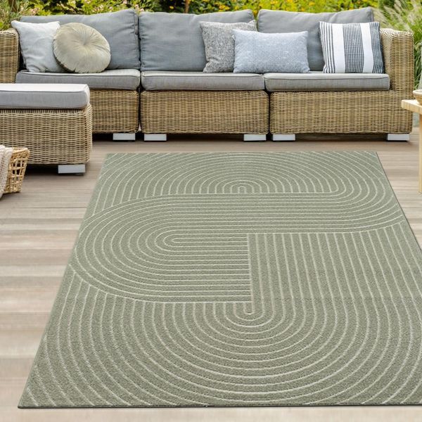 Tappeto Moderno Per Interni Ed Esterni Con Motivo A Fiocco In Verde Dimensioni - 120 X 160 Cm-image