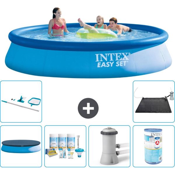 Piscina Gonfiabile Rotonda Easy Set Di Intex - 396 X 84 Cm - Blu - Include Copertura - Pacchetto Manutenzione - Pompa Filtro Per Piscina - Filtro - Kit Pulizia - Tappetino Solare-image