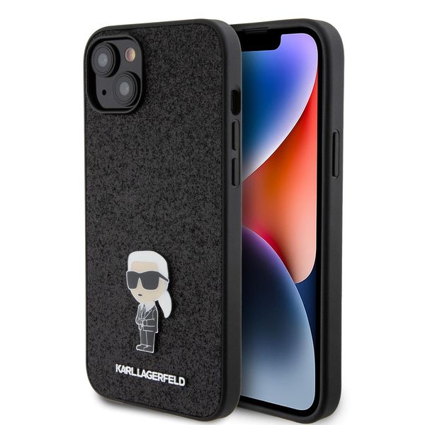 Karl Lagerfeld Custodia Fissa Glitter Metal Ikonik Per Iphone 15 Plus Nero-image