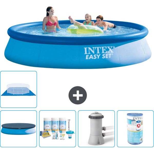 Piscina Gonfiabile Rotonda Easy Set Di Intex - 396 X 84 Cm - Blu - Include Copertura - Pacchetto Di Manutenzione - Pompa Filtro Per Piscina - Filtro - Copertura Del Terreno-image