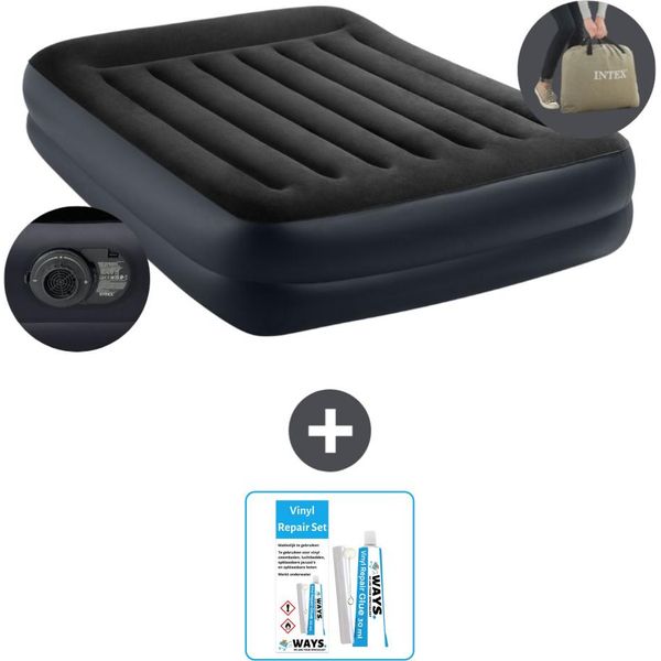 Intex Airbed - 2 Persone - 152 X 203 X 42 Cm - Blu - Pompa Inclusa - Kit Di Riparazione-image
