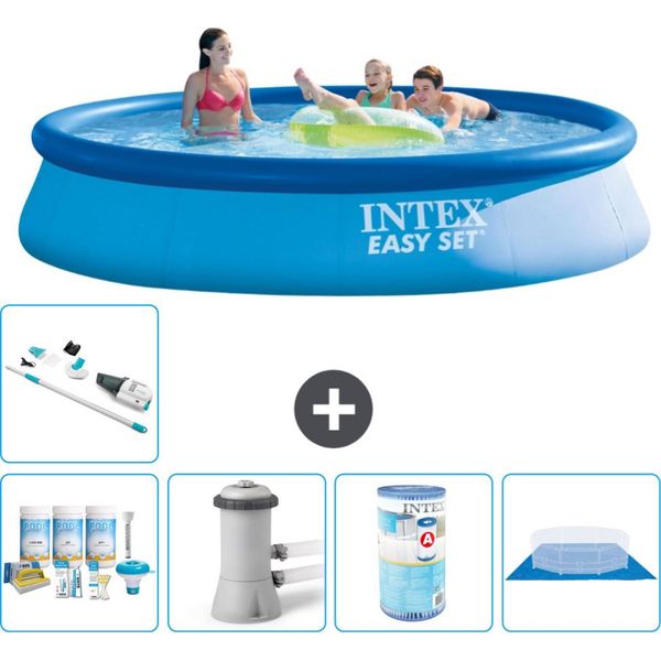 Piscina Gonfiabile Rotonda Intex Easy Set - 396 X 84 Cm - Blu - Pacchetto Manutenzione Incluso - Pompa Filtro Per Piscina - Filtro - Telo Di Fondo - Aspirapolvere-image