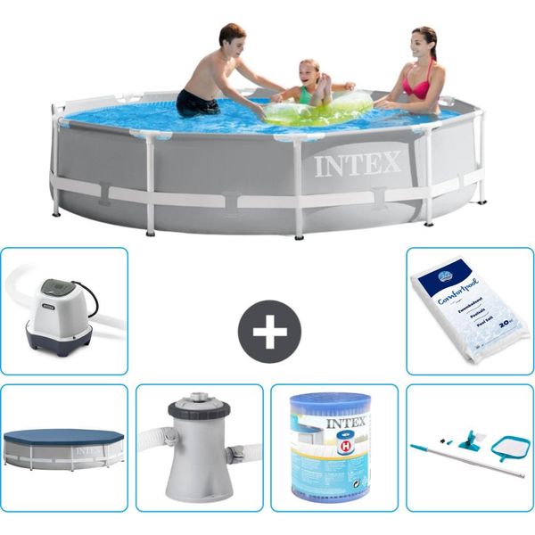 Piscina Intex Con Struttura A Prisma Rotondo - 305 X 76 Cm - Grigio - Include Copertura - Pompa Filtro Per Piscina - Filtro - Kit Di Pulizia - Sistema Di Acqua Salata -Per Piscina-image