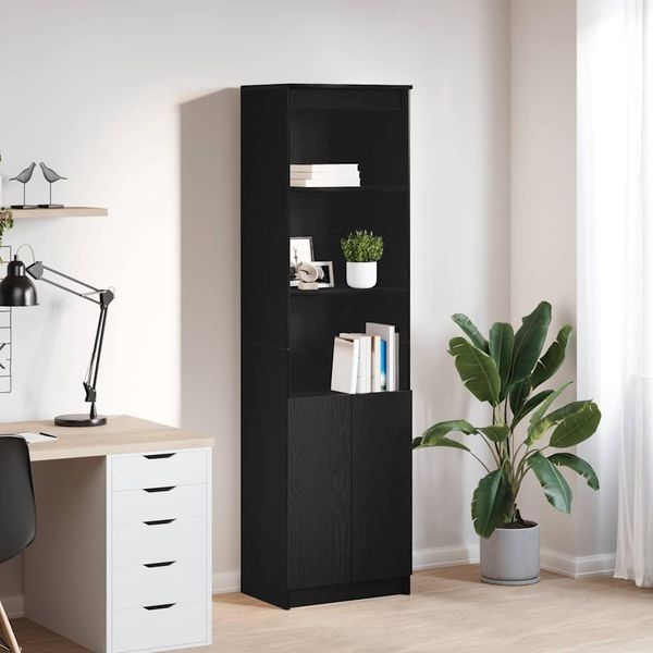 Vidaxl Credenza Nera Effetto Rovere 50X35X180 Cm Materiale A Base Di Legno-image