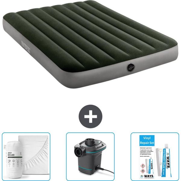 Intex Airbed - Letto Matrimoniale - 137 X 191 X 25 Cm - Verde - Include Lenzuola - Pompa E Kit Di Riparazione-image