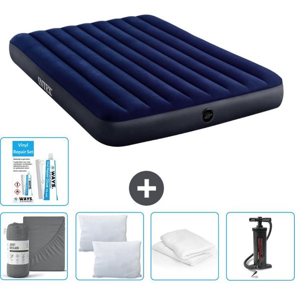Letto Gonfiabile Intex - 2 Persone - 152 X 203 X 25 Cm - Blu - Lenzuolo Incluso - Bacio - Pompa - Set Di Riparazione E Protezione Per Cuscini-image
