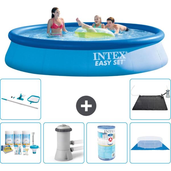Piscina Gonfiabile Rotonda Easy Set Di Intex - 396 X 84 Cm - Blu - Include Pacchetto Di Manutenzione - Pompa Filtro Per Piscina - Filtro - Telo Di Fondo - Kit Di Pulizia - Tappetino Solare-image