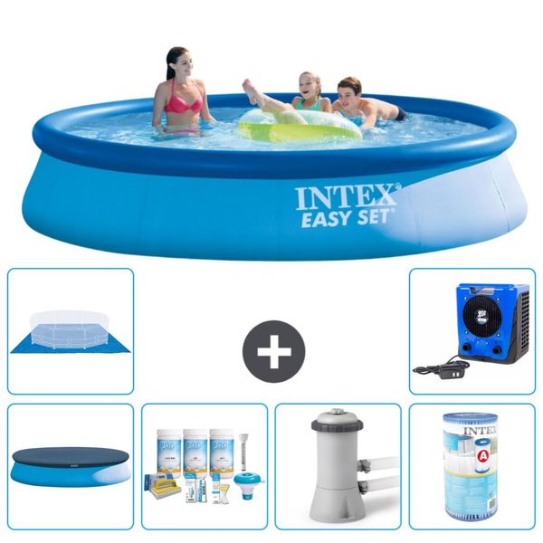 Piscina Gonfiabile Rotonda Intex Easy Set - 396 X 84 Cm - Blu - Include Copertura - Pacchetto Manutenzione - Pompa Filtro Per Piscina - Filtro - Copertura Del Terreno - Pompa Di Calore-image