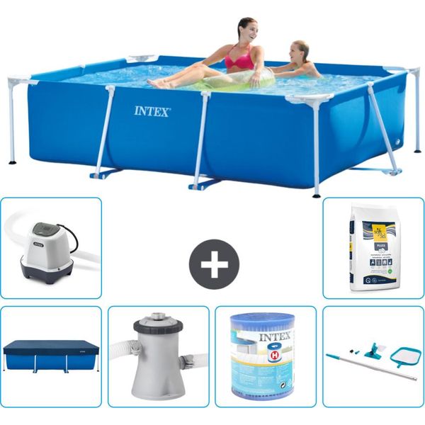 Piscina Intex Con Struttura Rettangolare - 220 X 150 X 60 Cm - Blu - Include Copertura - Pompa Filtro Per Piscina - Filtro - Kit Di Pulizia - Sistema Di Acqua Salata -Per Piscina-image