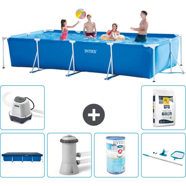 Piscina Intex Con Struttura Rettangolare - 450 X 220 X 84 Cm - Blu - Include Copertura - Pompa Filtro Per Piscina - Filtro - Kit Di Pulizia - Sistema Di Acqua Salata -Per Piscina-image