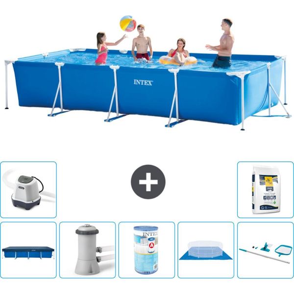 Piscina Intex Con Struttura Rettangolare - 450 X 220 X 84 Cm - Blu - Include Copertura - Pompa Filtro Per Piscina - Filtro - Copertura Del Suolo - Kit Di Pulizia - Sistema Ad Acqua Salata-image