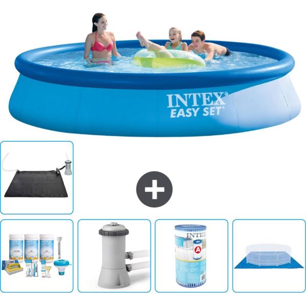 Piscina Gonfiabile Rotonda Intex Easy Set - 396 X 84 Cm - Blu - Include Pacchetto Di Manutenzione - Pompa Filtro Per Piscina - Filtro - Telo Di Fondo - Tappetino Solare-image