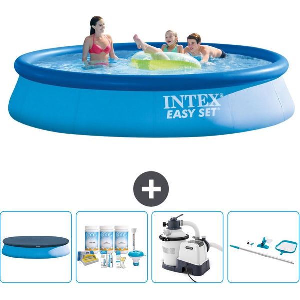 Piscina Gonfiabile Rotonda Easy Set Di Intex - 396 X 84 Cm - Blu - Include Copertura - Pacchetto Manutenzione - Pompa Filtro Per Piscina - Kit Pulizia-image