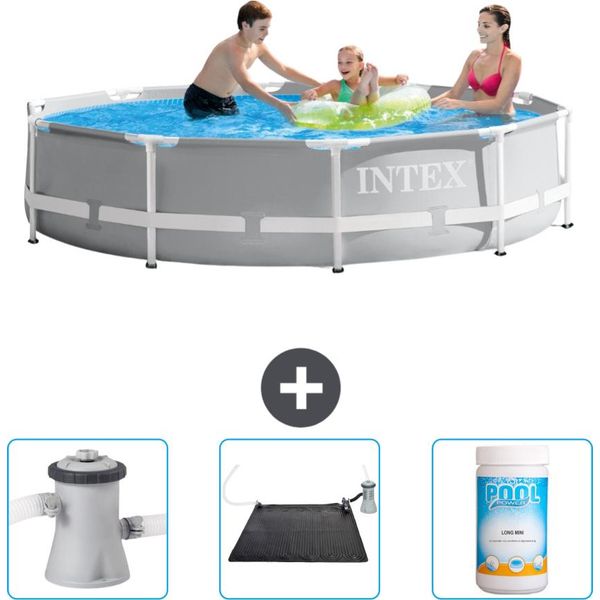 Piscina Intex Con Struttura A Prisma Rotondo - 305 X 76 Cm - Grigio - In Dotazione Pompa Filtro Per Piscina - Tappeto Solare - Cloro-image