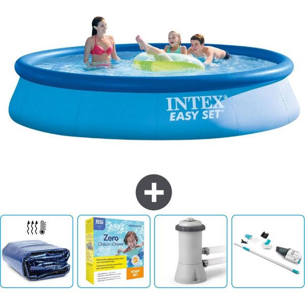 Piscina Gonfiabile Rotonda Easy Set Intex - 396 X 84 Cm - Blu - Include Tenda Da Sole - Pacchetto Manutenzione - Pompa Filtro Per Piscina - Hoover-image