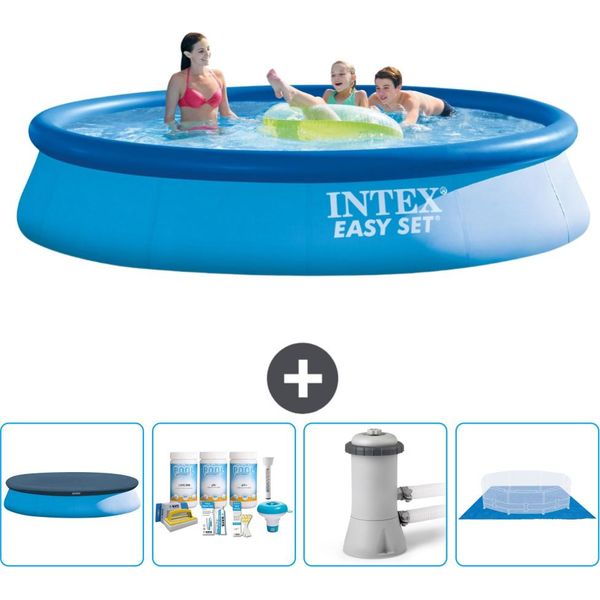 Piscina Gonfiabile Rotonda Intex Easy Set - 396 X 84 Cm - Blu - Include Copertura - Pacchetto Manutenzione - Pompa Filtro Per Piscina - Telo Di Fondo-image