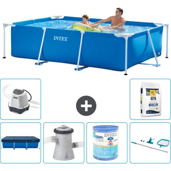 Piscina Intex Con Struttura Rettangolare - 260 X 160 X 65 Cm - Blu - Include Copertura - Pompa Filtro Per Piscina - Filtro - Kit Di Pulizia - Sistema Di Acqua Salata -Per Piscina-image