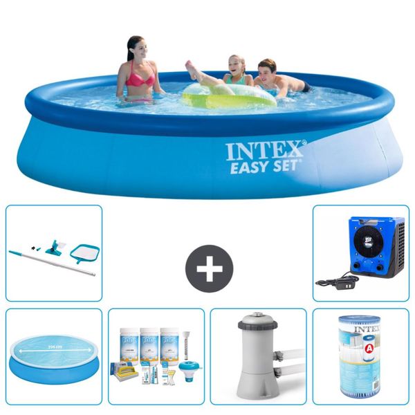 Piscina Gonfiabile Rotonda Intex Easy Set - 396 X 84 Cm - Blu - Include Tenda Da Sole - Pacchetto Manutenzione - Pompa Filtro Per Piscina - Filtro - Kit Pulizia - Pompa Di Calore-image