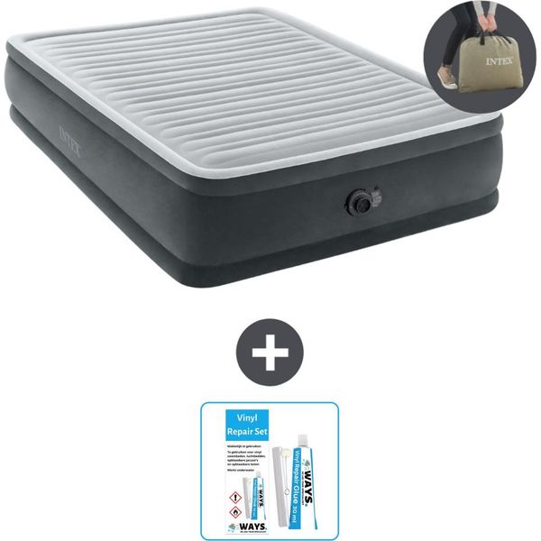 Intex Airbed - 2 Persone - 152 X 203 X 46 Cm - Grigio - Pompa Inclusa - Kit Di Riparazione-image