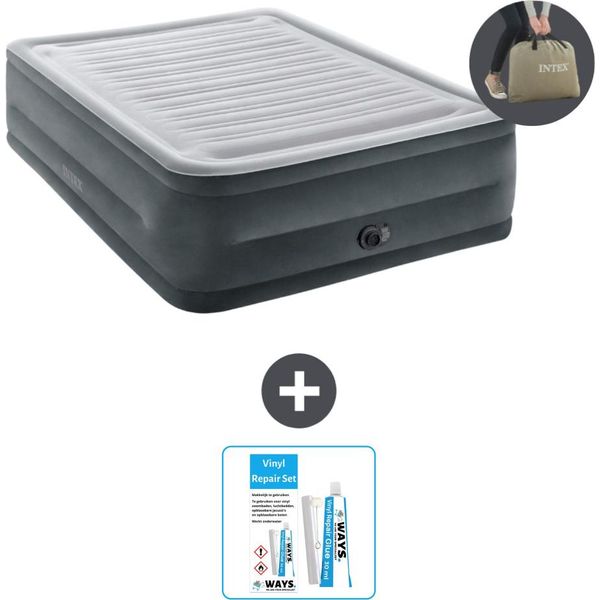 Intex Airbed - 2 Persone - 152 X 203 X 56 Cm - Grigio - Pompa Inclusa - Kit Di Riparazione-image